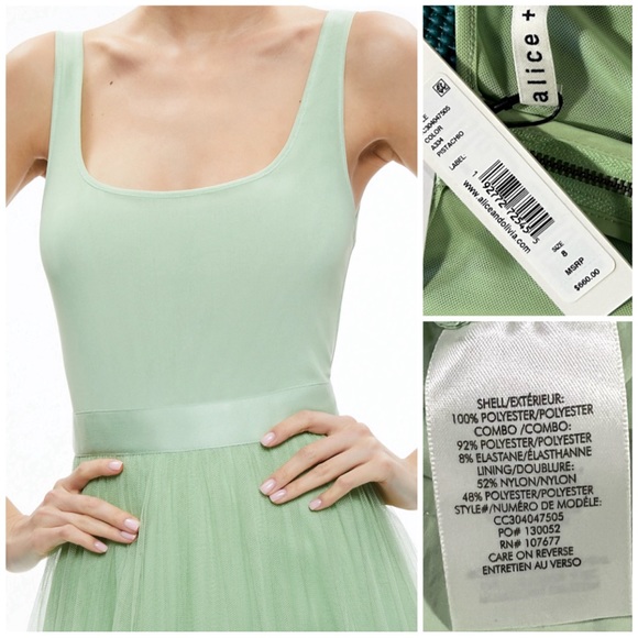 Alice + Olivia Chara Scoop Neck Green Tulle Midi Dress - Picture 15 of 16